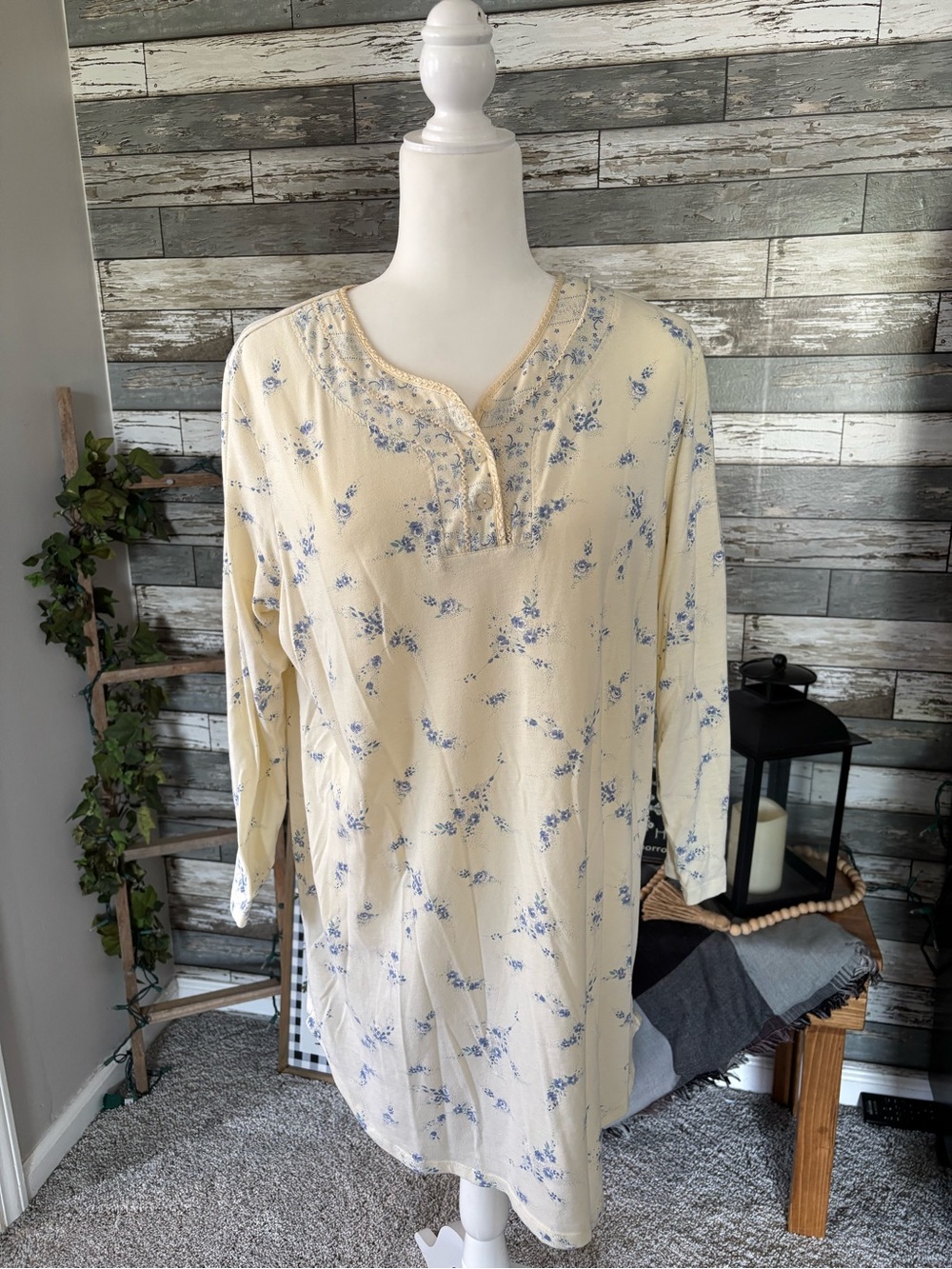 Dockers Grandmacore Vintage Style Yellow Floral Cotton Blend Nightgown Womens M